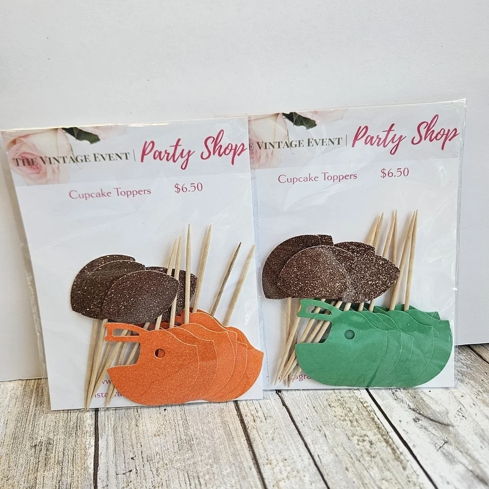 Dinosaur Cupcake Toppers - Brown, Orange, and Green